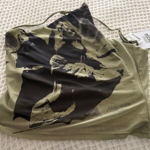 Princess polly Graphic Olive Green Tank Top with Black Print